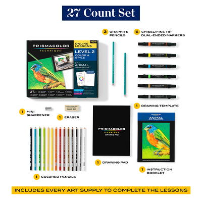Prismacolor Technique, Art Supplies and Digital Art Lessons, Animal &  Nature Drawing Set, Level 1, Learn to Draw with Colored Pencils, Graphite