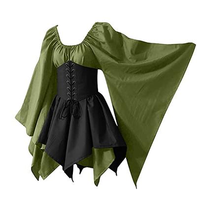 Women's Medieval Dresses Vintage Medieval Floor Length Tie Ruffle Sleeves  Renaissance Gothic Cosplay Dresses Plus Size Gothic Dress Costumes