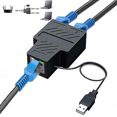 Ethernet Splitter 1 to 2 High Speed, RJ45 Network 1 to 2 Port Ethernet  Adapter Splitter [2 Devices Simultaneous Networking],1000Mbps Extension  Connector with USB Power Cable for Cat5/5e/6/7/8 Cable 