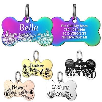 GoTags Dog Tags, Personalized Pet Tags in Stainless Steel, Solid Brass,  Rainbow Steel or Black Steel with Cute Custom Design for Dogs and Cats