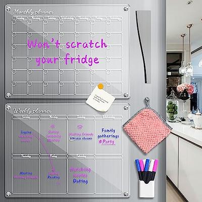 OORAII Magnetic Acrylic Calendar for Fridge Refrigerator Monthly Dry Erase  Board w/ 8 Markers & Magnetic Pen Holder, Organic Glass Clear Planning