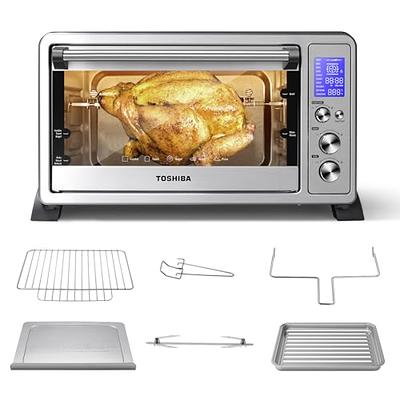  TOSHIBA AC25CEW-BS Large 6-Slice Convection Toaster Oven  Countertop, 10-In-One with Toast, Pizza and Rotisserie, 1500W, Black  Stainless Steel, Includes 6 Accessories: Home & Kitchen