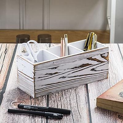 3-Compartment Torched Wood Desktop Office Supplies Caddy Desk Organizer Storage Holder