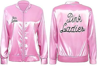 Pink Ladies Grease Jacket Back to the 50s Grease Costume for Girls with  Glasses,Scarf,Earrings