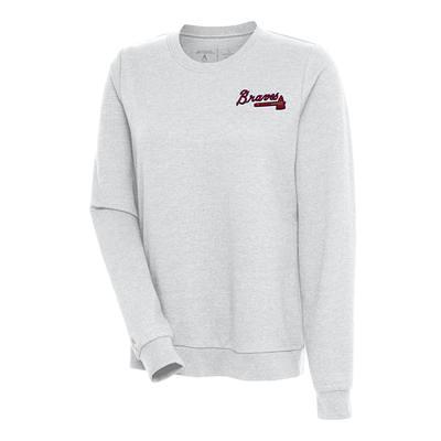 Men's Antigua Heathered Gray Atlanta Braves Victory Pullover Hoodie