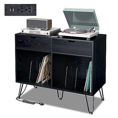 TC-HOMENY Vinyl Record Storage Table, 3-Tier Record Player Stand with 3 Quick-Release Divider, Fashion Vinyl Storage Cabinet Display Shelf for Bedroom