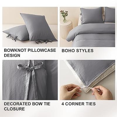 EXQ Home Cotton Grey Full Queen Duvet Cover Set Size 3 Pcs, Super Soft Bedding Vintage Comforter Cover with Button Closure (Breathable)