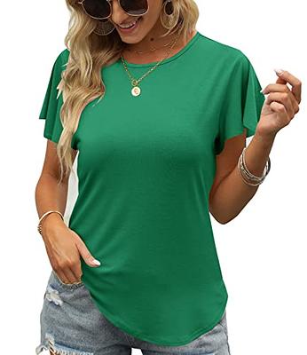 Anymiss Womens 2024 Spring Casual Tunic Tops Summer Dressy Short Sleeve  Shirts Loose Fit Blouse