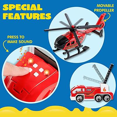 JOYIN 3 in 1 Friction Powered City Fire Rescue Vehicle Truck Car Set  Including Helicopter, Ambulance, and Fire Engine, with