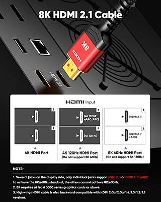 6ft (2m) HDMI 2.1 Cable 8K - Certified Ultra High Speed HDMI Cable 48Gbps -  8K 60Hz/4K 120Hz HDR10+ eARC - Ultra HD 8K HDMI Cable - Monitor/TV/Display