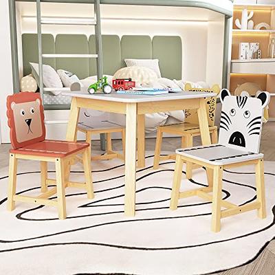 Qaba Kids Table And Chair Set With 4 Chairs, Adjustable Height