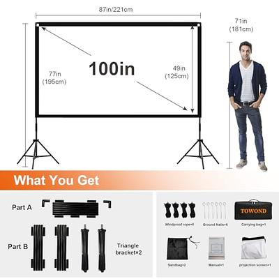 Projector Screen with Stand, Vamvo 80 inch Portable Foldable Projection  Screen 16:9 HD 4K Indoor Outdoor Projector Movies Screen for Home Theater