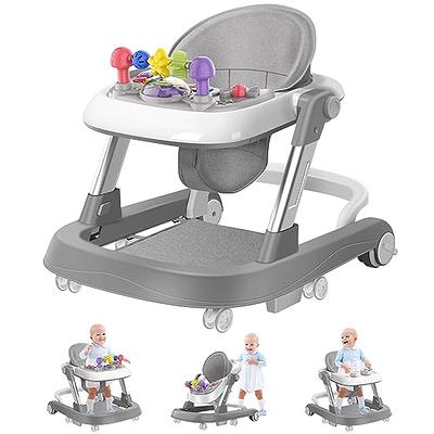  BABY JOY Baby Walker, 2 in 1 Foldable Activity Behind Walker  with Adjustable Height & Speed, Friction Control Functions, Safety Belt,  High Back Padded Seat, Music, Detachable Penguin Play Bar (