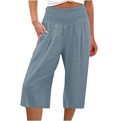  Linen Pants for Women Summer Capris with Pocket