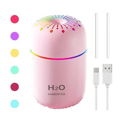 Mini humidificador, humidificador portátil con luces de 7 colores, humidificador  pequeño de 300 ml para bebés, oficina, dormitorio, dormitorios bebé rosa