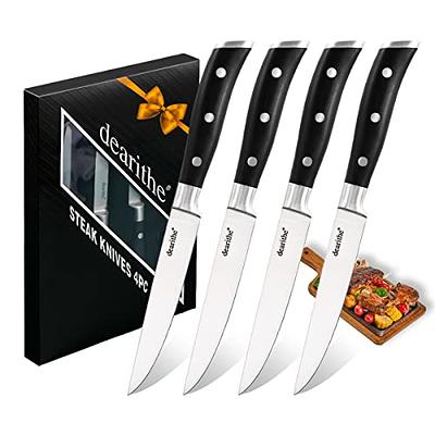 6 Piece Steak Knife Set Serrated Stainless Steel Sharp Blade Flatware Full  Tang