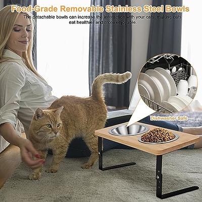 Vermida Elevated Cat Bowls for Food and Water, Stainless Steel Cat Food  Bowls with Bamboo Stand