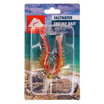 Ozark Trails Soft Plastic Saltwater Shrimp Bait Fishing Lures, 2-pack. In  fish attracting colors. 