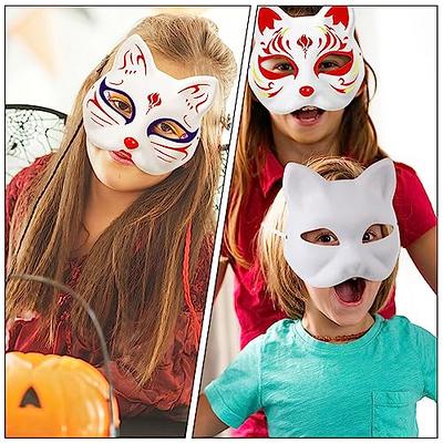 XYBHRC Cat Mask, 3pcs Therian Masks White Cat Masks Blank DIY Halloween Mask Animal Half Facemasks Masquerade Cosplay Party