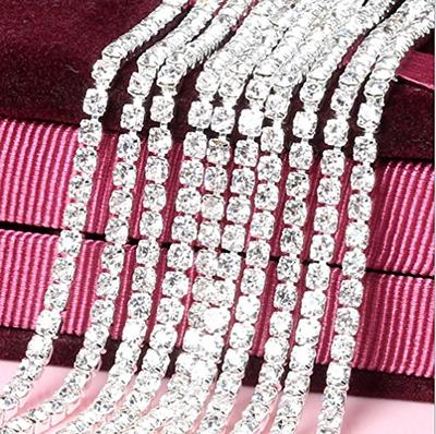 [11 Yards] Crystal Rhinestone Chain, [10M/ 2.5MM] Silver Rhinestone Close  Chain Trim, Clear Crystal String Claw Cup Chain for Sewing Crafts, Jewelry