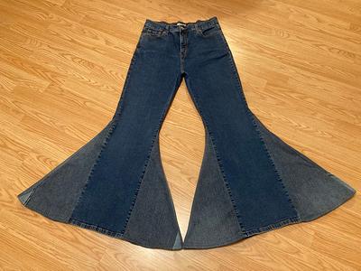 Size 14 Ooak Hippie Bell Bottom Jeans High Rise Upcycled Stretch