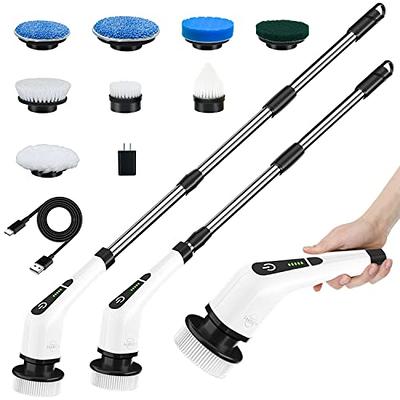 Electric Spin Scrubber, Voweek Cordless Power Scrubber with 4 Replaceable Brush Heads Adjustable Extension Handle, Electric Cleaning Brush for