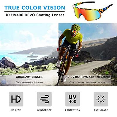 Polarized Cycling Sunglasses with 4 Lenses. UV400 Sports Sunglasses.  Cycling Glasses for Men Women Biking. Baseball