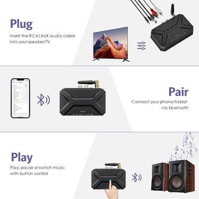  [Bluetooth Transmitter & Receiver] YMOO Bluetooth 5.3 Audio  Adapter for TV/Airplane/Bluetooth Headphones/Speaker, 3.5mm Jack Aux HiFi  Stereo, Dual Link AptX Adaptive, Low Latency for Flight, Travel :  Electronics