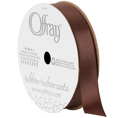 Offray Single Face Satin Ribbon 3/8x18' Brown