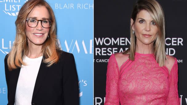 PHOTO: Felicity Huffman in Beverly Hills on Feb 19, 2019 in Los Angeles. | Lori Loughlin,in Beverly Hills, Calif., Feb. 28, 2019. (Getty Images|REX via Shutterstock)