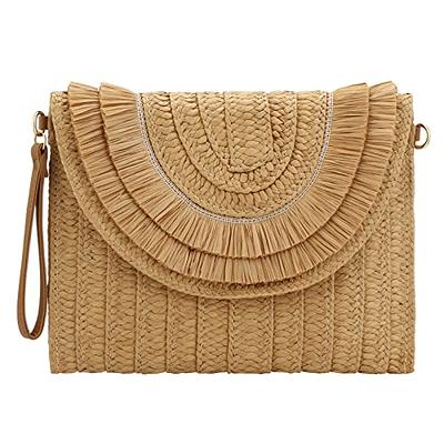 Straw Shoulder Bag for Women Hand-woven Woven Purse Crossbody Summer Beach  Envelope Clutch Purse Wallet (Raffia fringed khaki) - Yahoo Shopping