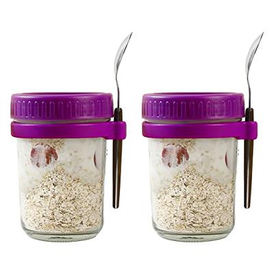 Overnight Oats Jars with Spoon and Lid 16 oz [2 Pack], Airtight