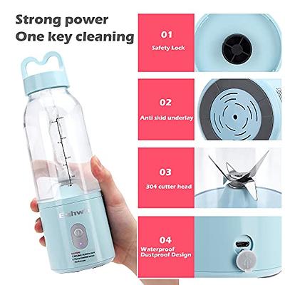 Personal Blender Bottle, Mini Juicer Bottle, 380ml Smoothies Mixer Bottle,  6 Sharp Blades for Milk Shakes, USB Rechargeable Mixer Bottle, Light Blue