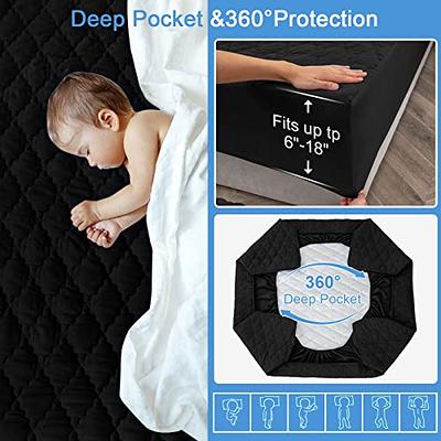 Full Quilted Fitted Waterproof Mattress Pad, Breathable Soft Filling  Mattress Protector, 8-18 Inches Deep Pocket Noiseless Mattress Cover (White)