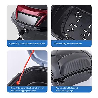 35L Motorcycle Trunk Universal Top Case Waterproof Helmet Luggage Storage  Plastic Tour Tail Box with Soft Backrest,Lockable Motorcycles Topcase for