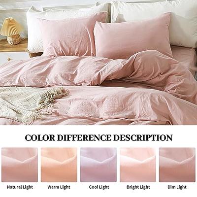 NexHome Pro Cotton Duvet Cover Queen Size Linen Look Textured Organic Natural 100% Washed Cotton Duvet Cover 3 Pieces Bedding Set with Zipper