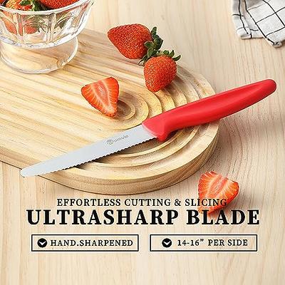 Mumulo Serrated Paring Knife, 4 Incn Small Knife, German Stainless Steel Fruit and Vegetable Knife, Kitchen Knife Ideal for Fruit and Vegetable (Red)