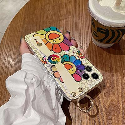 for iPhone 13 Case Cute with Wrist Strap Kickstand Glitter Bling Cartoon  IMD Soft TPU Shockproof Protective Cases Cover for Girls and Women -  Sunflower 