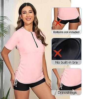 Halcurt Women's Sun Protection Shirts for Swimming Short Sleeve Rashguard  Tops Black Red S at  Women's Clothing store