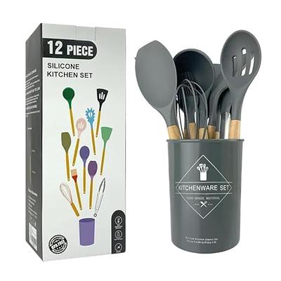 Large Silicone Cooking Utensils Set - Heat Resistant Silicone Utensils for  Cooking w Long Wooden Handles, Kitchen Utensil Spatula Set, Kitchen Gadgets  for Non-Stick Cookware, BPA Free(Grey) - Yahoo Shopping