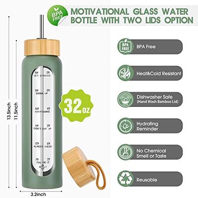 32 oz Glass Water Bottles With Times To Drink and Straw Lid - 1