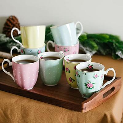 Set of 6 Coffee Mug Sets, 14 Ounce Ceramic Coffee, Ribbed Large