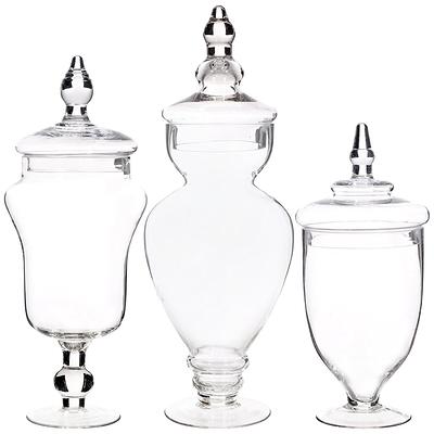 3 Pcs 10 12 14 Tall Clear Glass Apothecary Jars with Lids