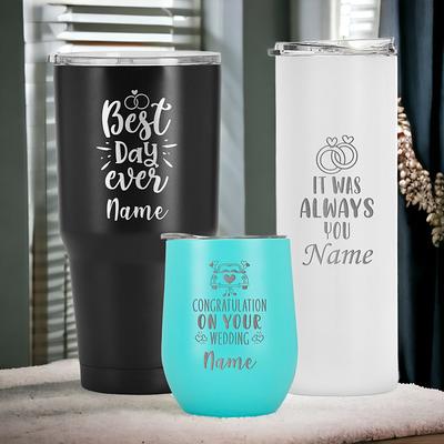 Mr. and Mrs. Travel Mug Tumbler W/ Handle Gift Set Personalized Bride Groom  Name Anniversary Wedding Gift Laser Engraved 20oz Mug 