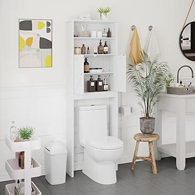 Over-The-Toilet Space Saver, Bathroom Storage Cabinet, Toilet Organizer  with Adjustable Shelves and Door Cabinet, Wooden Behind Toilet Storage for