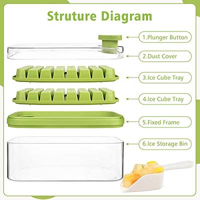 Ice Cube Tray with Lid and Bin, 64 pcs Ice Cubes Molds, One Button Easy  Release