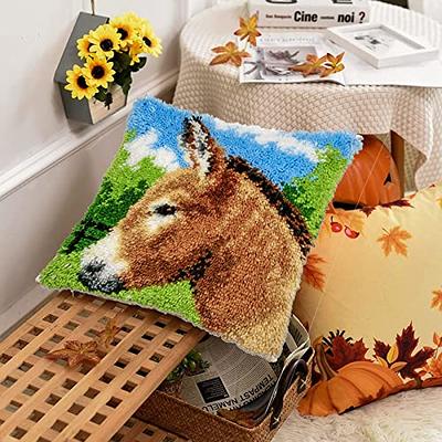 Animal Pattern Pillow Latch Hook Rug Kit with Starter Tool for Beginners  DIY