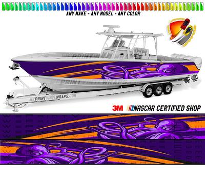 Octopus Purple & Orange Lines Graphic Vinyl Boat Wrap Decal