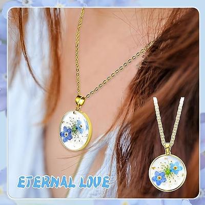 Forget Me Not Real Dried Flower Necklace Set / Earring