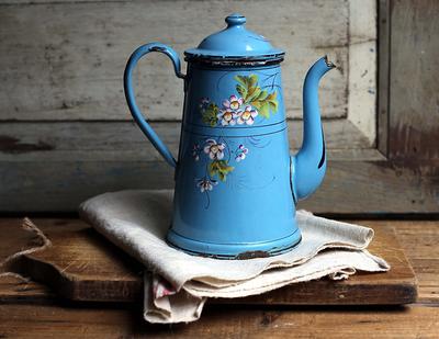 French Blue Enameled Coffee Pot 